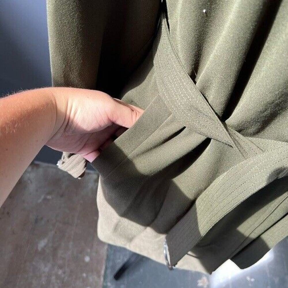 NWT Rachel Roy dark green water repellent crepe hooded trench coat w/ pockets - Picture 10 of 12